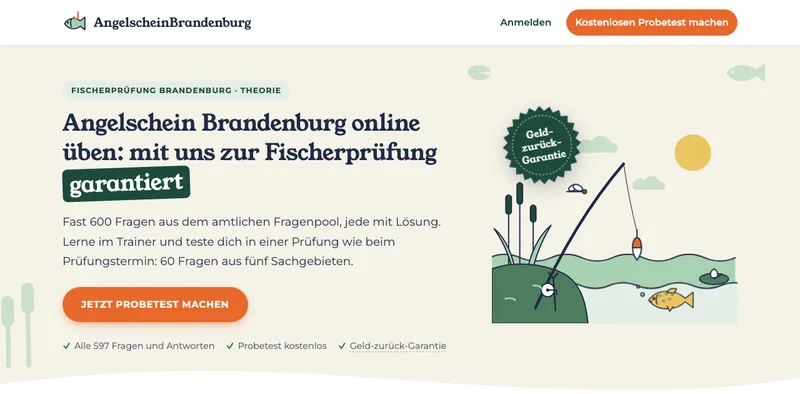 Startseite von AngelscheinBrandenburg, dem Trainer für die Fischerprüfung in Brandenburg
