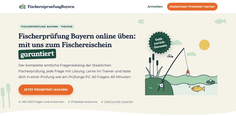 Startseite von FischereipruefungBayern, dem Trainer für die Fischerprüfung in Bayern