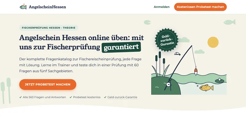 Startseite von AngelscheinHessen, dem Trainer für die Fischerprüfung in Hessen