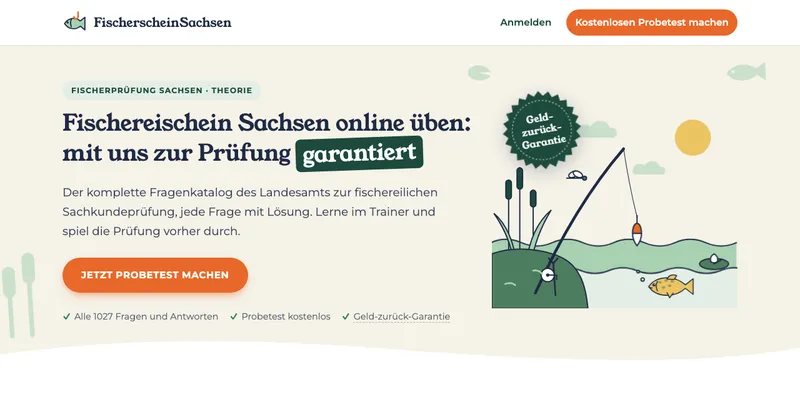 Startseite von FischerscheinSachsen, dem Trainer für die Fischerprüfung in Sachsen