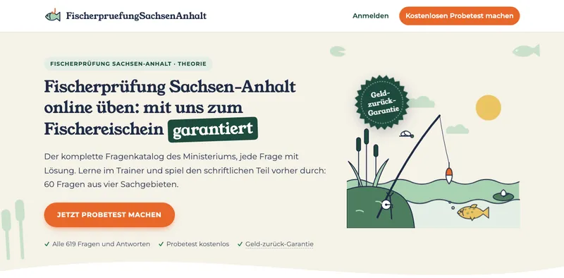 Startseite von FischerpruefungSachsenAnhalt, dem Trainer für die Fischerprüfung in Sachsen-Anhalt